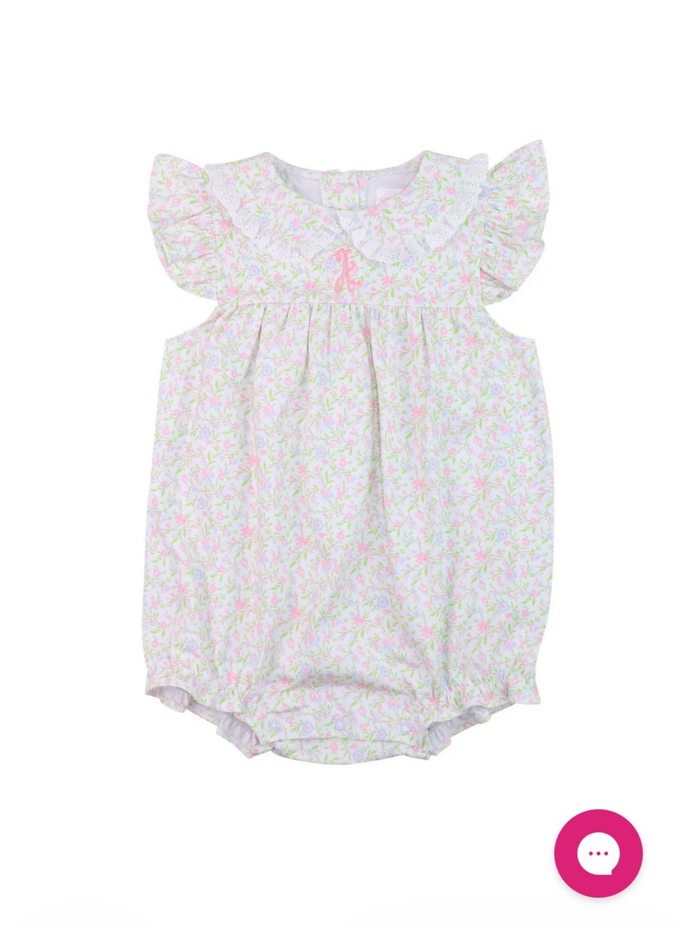 Cecil & Lou Pink & Green Floral Ruffled Baby Romper